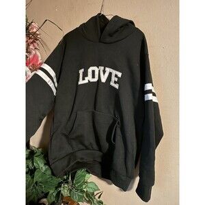 Love Black Hoodie Sweater Size Lg/Xl Women's Pullover Sweatshirt
